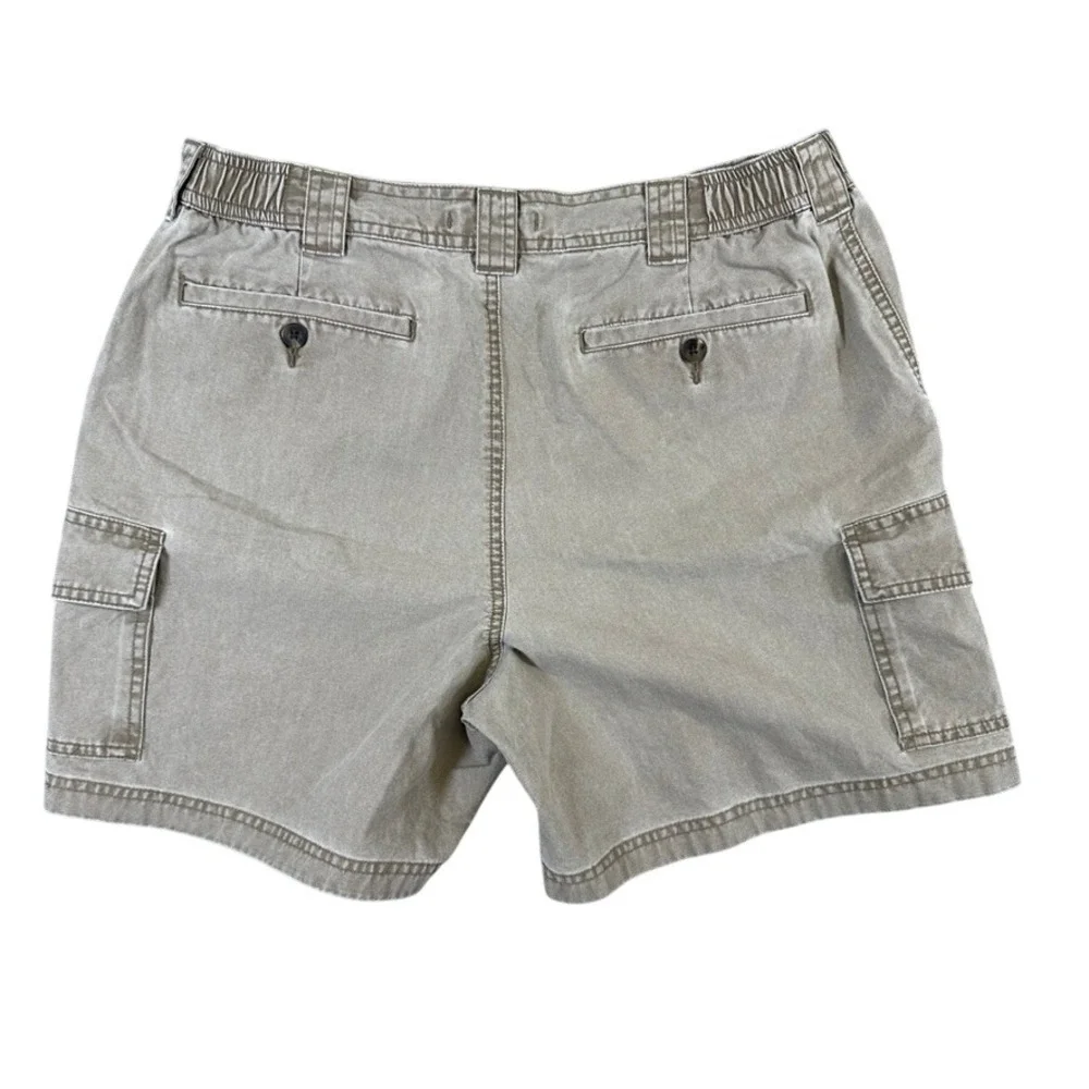 LL Bean Mens Cargo Shorts Khaki Tan Cotton Canvas Elastic Waist 35 224994